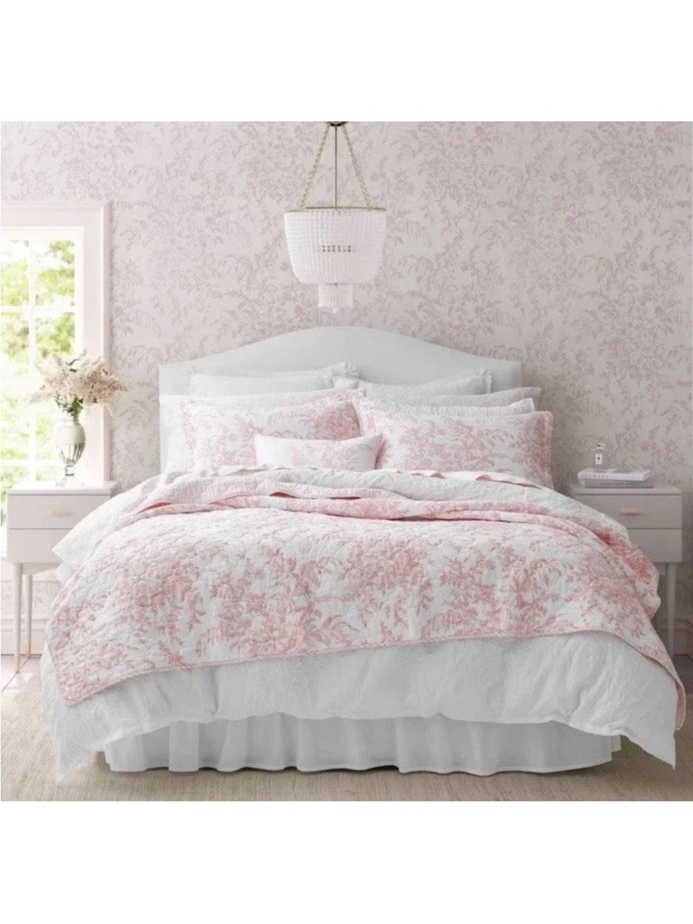 Laura Ashley Twin Pink Bedford Cotton 2Pc Quilt Set Reversible Floral NEW